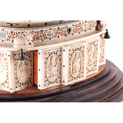 76 - An impressive Indian ivory casket, 19th century, the hinged cover mounted with a recumbent Lord Vish... 