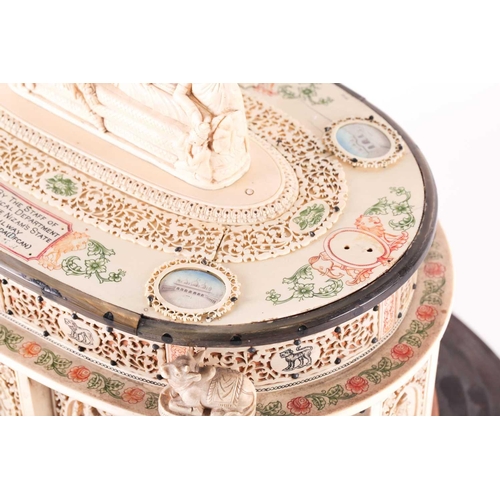 76 - An impressive Indian ivory casket, 19th century, the hinged cover mounted with a recumbent Lord Vish... 