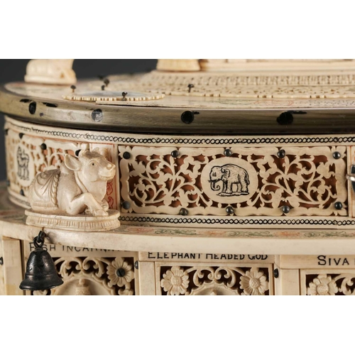 76 - An impressive Indian ivory casket, 19th century, the hinged cover mounted with a recumbent Lord Vish... 