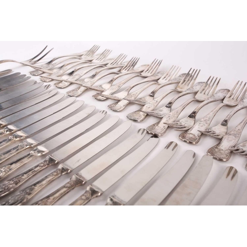 853 - A matched suite of Continental Kings Pattern silver flatware, largely 800 standard, comprising two l... 