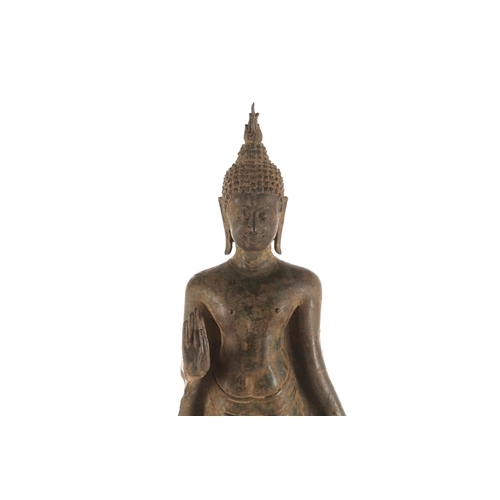 104 - A Thai bronze figure of Buddha, 17th/18th century, standing in Abhaya Mudra, with a flaming ushnisha... 