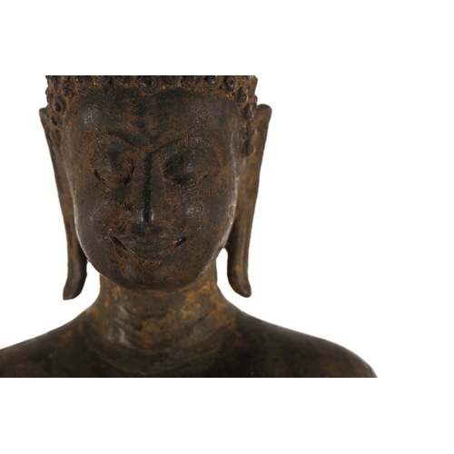 104 - A Thai bronze figure of Buddha, 17th/18th century, standing in Abhaya Mudra, with a flaming ushnisha... 