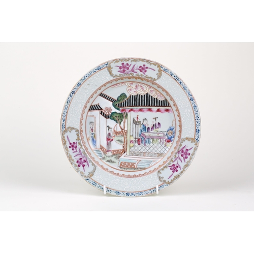 116 - A Chinese famille rose plate, Qing, painted with an interior scene most likely from the Romance of t... 