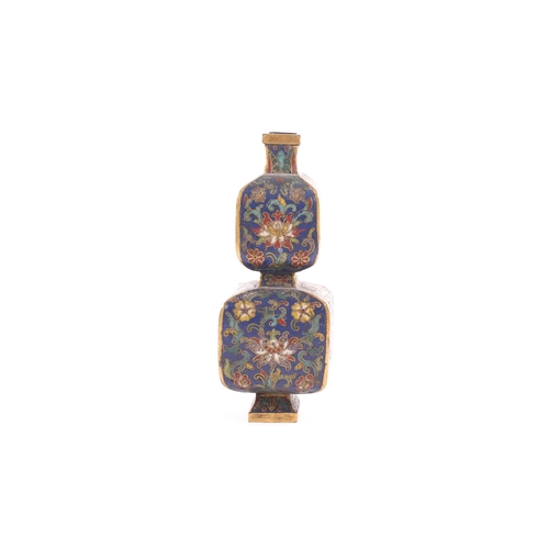 119 - A Chinese cloisonne enamel and gilt metal double gourd vase, Qing, 19th century, of square form, the... 