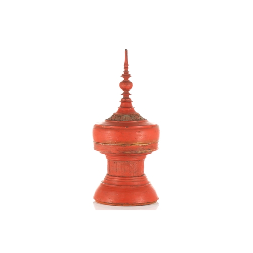 126 - A Burmese Myanma Hsun-Ok votive cinnaba of stupa form lacquer vessel, 20th century 32 cm diameter x ... 