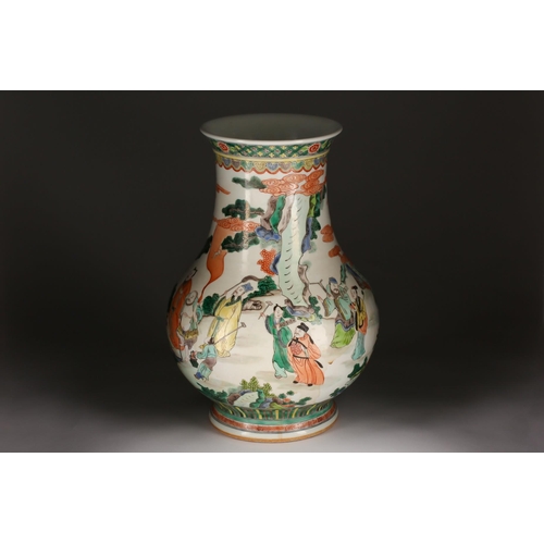 152 - A Chinese eight immortals famille verte vase, of bulbous form with slightly flaring rim decorated wi... 