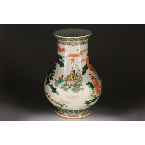 152 - A Chinese eight immortals famille verte vase, of bulbous form with slightly flaring rim decorated wi... 