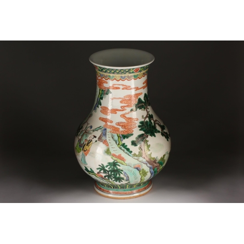 152 - A Chinese eight immortals famille verte vase, of bulbous form with slightly flaring rim decorated wi... 