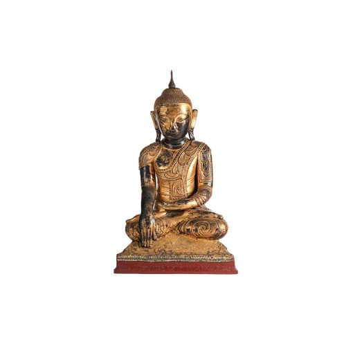 172 - A large lacquered and gilded figure of Buddha, 20th century, seated in Bhumisparsha Mudra, 116cm x 7... 