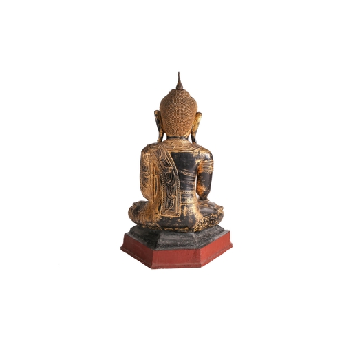 172 - A large lacquered and gilded figure of Buddha, 20th century, seated in Bhumisparsha Mudra, 116cm x 7... 