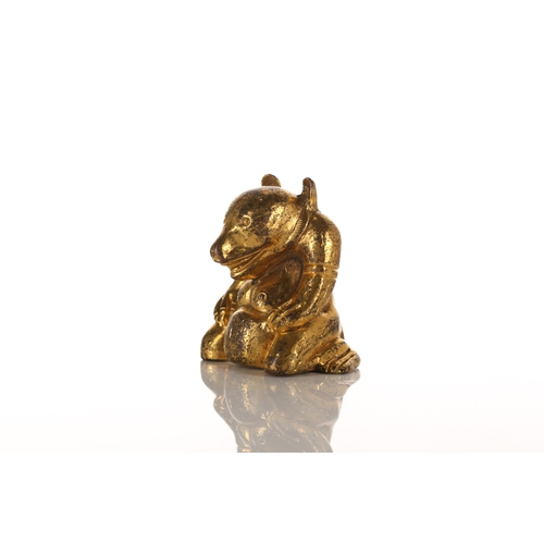 175 - A Chinese Han style gilt-bronze figure of an anthropomorphic kneeling bear. 5cm wide x 5 cm highCond... 