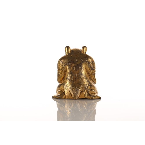 175 - A Chinese Han style gilt-bronze figure of an anthropomorphic kneeling bear. 5cm wide x 5 cm highCond... 