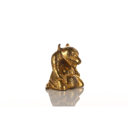 175 - A Chinese Han style gilt-bronze figure of an anthropomorphic kneeling bear. 5cm wide x 5 cm highCond... 