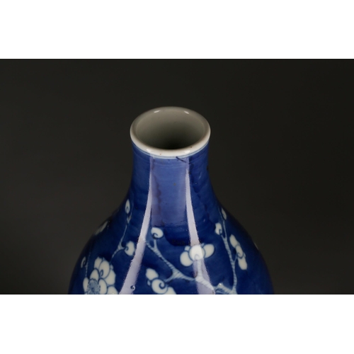 178 - A Chinese Huluping (double gourd) blue and white vase, painted with branches of blossoming prunus, a... 