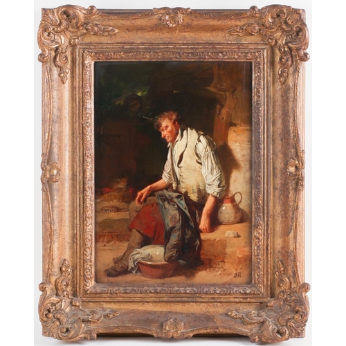 18 - John Ritchie (1828-1905), 'The Sleeping Livery Man', oil on panel, monogrammed to lower right corner... 