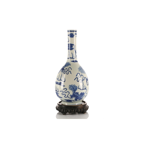 211 - A Chinese blue & white club shape vase, Qing, 19th century, the rim painted with a band of ruyi, the... 