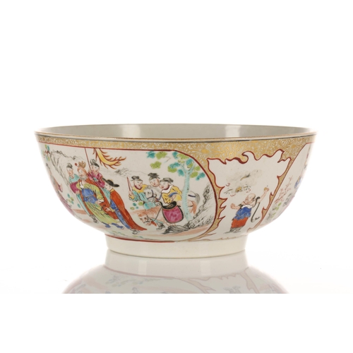 212 - A Chinese famille rose bowl, Qing, late 18th century, the interior painted with Budai and a young bo... 