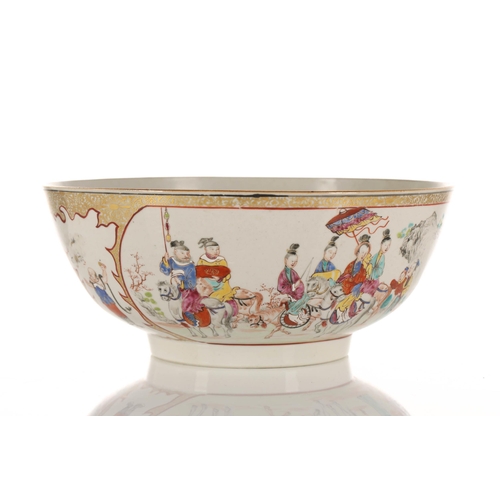 212 - A Chinese famille rose bowl, Qing, late 18th century, the interior painted with Budai and a young bo... 