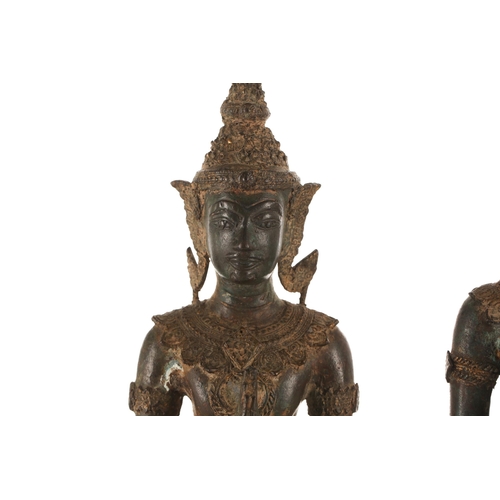 214 - A near pair of Thai parcel gilt bronze Buddhas, 20th century, modelled kneeling in Anjali (Namaskara... 