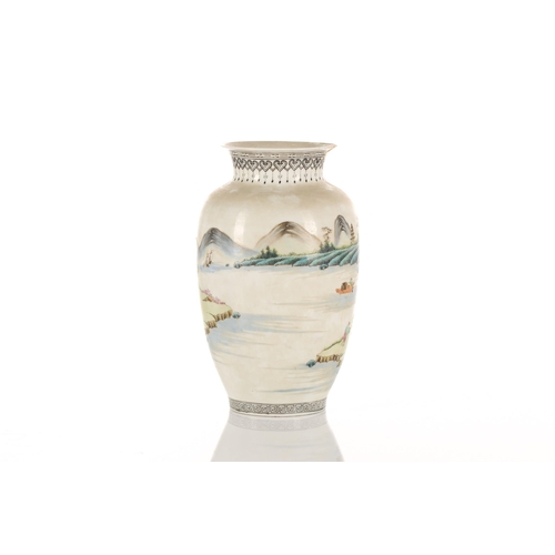 219 - A Chinese eggshell porcelain vase, Republic Period or later, painted with buildings and figures with... 