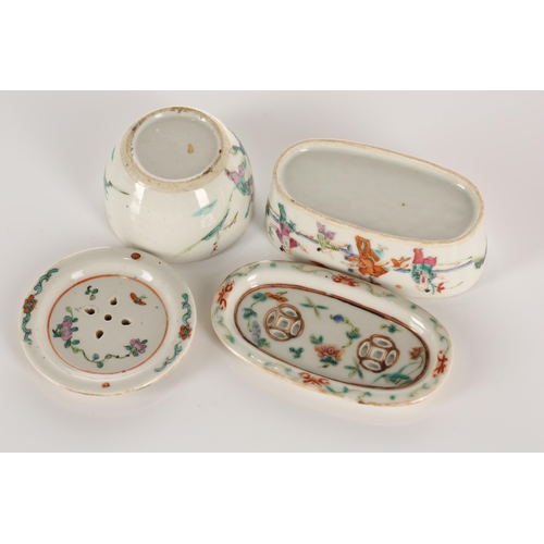 221 - A group of Chinese famille rose dishes, Qing, late 19th /early 20th century, comprising a small pede... 