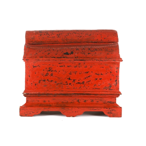 228 - A Burmese red lacquer Bible (Kampi) box of shaped form with bracket supports. 46 cm long x 33 cm wid... 