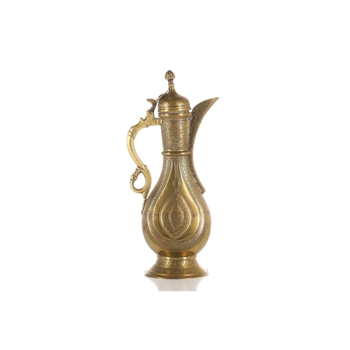 240 - An Ottoman-style baluster form gilt brass coffee pot, with star and crescent finial to the hinged do... 