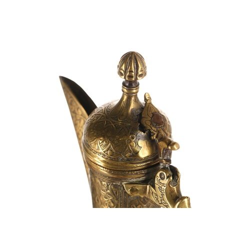 240 - An Ottoman-style baluster form gilt brass coffee pot, with star and crescent finial to the hinged do... 