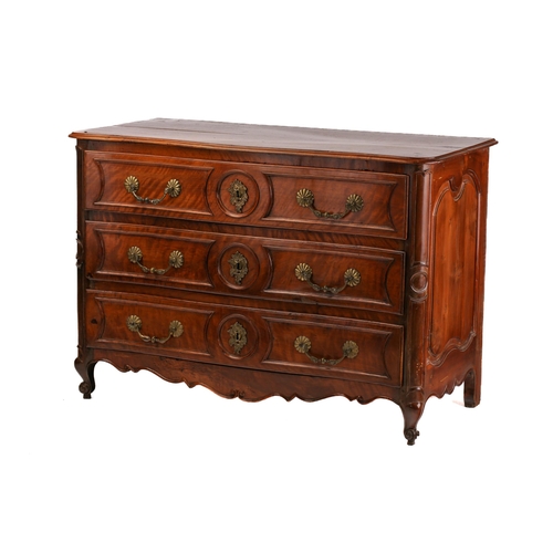 265 - A Louis XVI provincial Grenoble walnut three-drawer commode, with serpentine top with moulded edge a... 