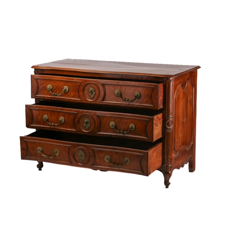 265 - A Louis XVI provincial Grenoble walnut three-drawer commode, with serpentine top with moulded edge a... 