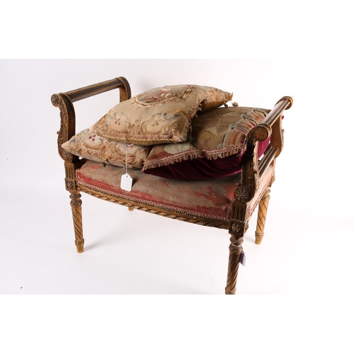 266 - A Louis XVI style carved wood and gilt gesso window seat with floral tapestry upholstered seat, toge... 