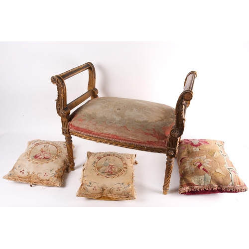 266 - A Louis XVI style carved wood and gilt gesso window seat with floral tapestry upholstered seat, toge... 