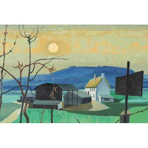 27 - † Richard Slater (b.1927), a farm in a landscape, oil on board, signed to lower right corner, 59 cms... 