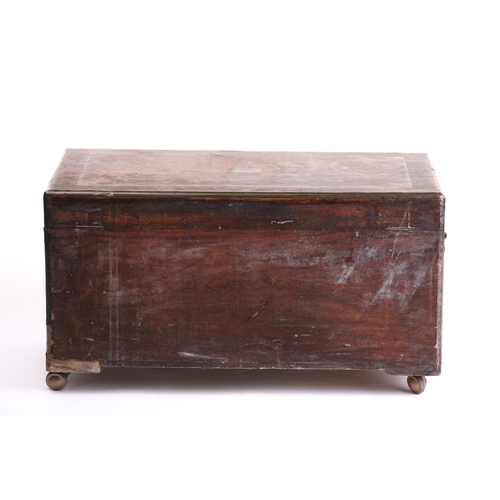 271 - A brass bound camphor wood campaign chest,19th-century, with inlaid brass entablature to the hinged ... 