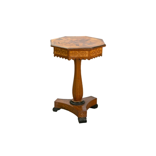 272 - In the manner of Ralph Turnbull, an early Victorian specimen timber inlaid worktable, the octagonal ... 