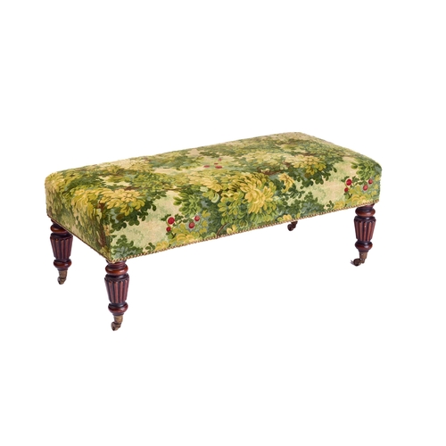 275 - A William IV style rectangular hearth stool, 20th century. With tapestry effect stuff over upholster... 