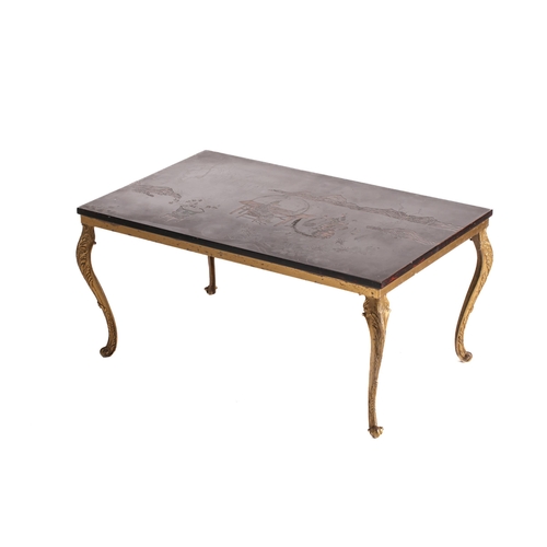 276 - A mid-century vintage rectangular oriental style lacquer topped coffee table decorated with pseudo-O... 