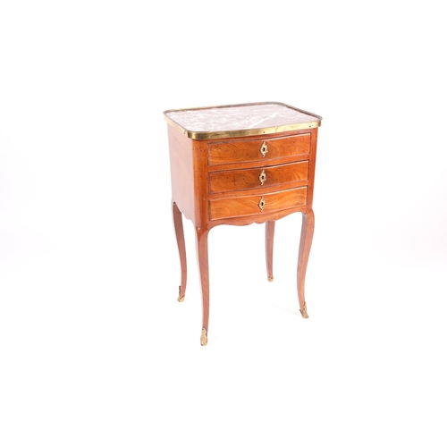 282 - A French Louis XV style mahogany marble-topped pedestal nightstand of serpentine fronted form. Fitte... 