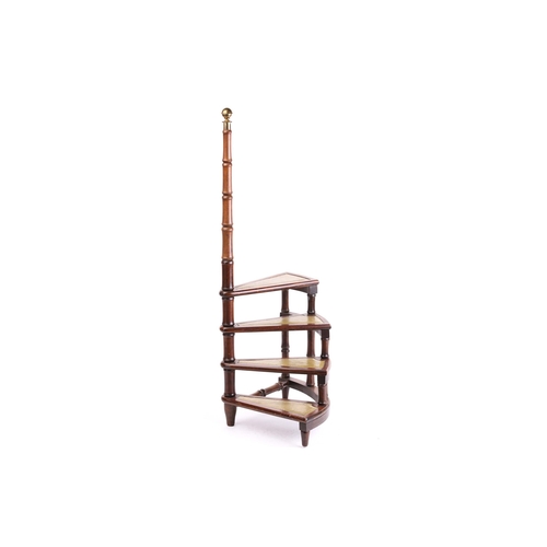 286 - A Victorian-style mahogany flight of four tread spiral library steps, 20th century with turned centr... 