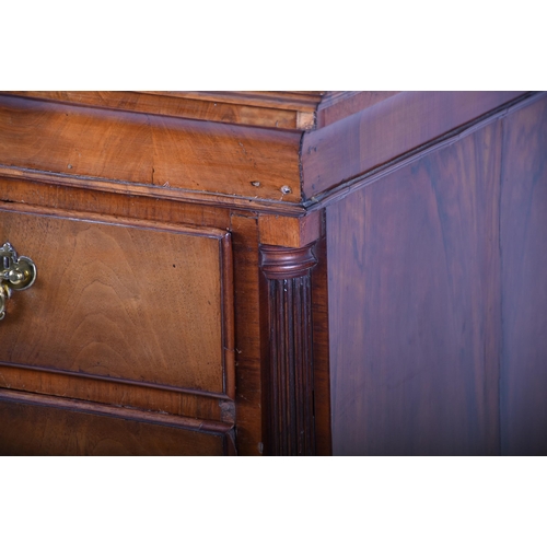 287 - A 19th century walnut chest with brass furniture, two short over three graduated drawers, on bracket... 