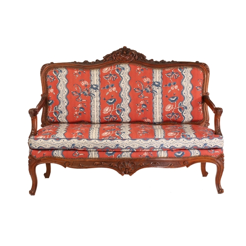 289 - A French Louis XV style walnut five-piece salon suite, Napoleon III, late 19th century, the suite co... 