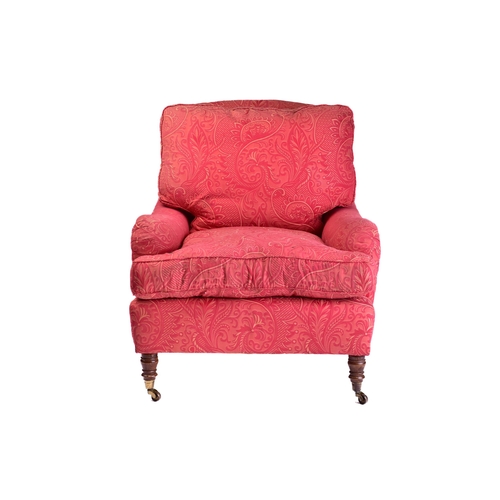 291 - A Peter Dudgeon scroll arm deep-seated easy chair with red 