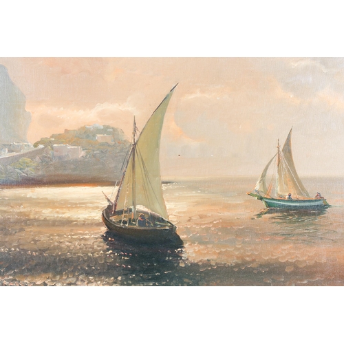 32 - 20th-century school, coastal landscape with boats, oil on canvas, indistinctly signed and dated 1966... 