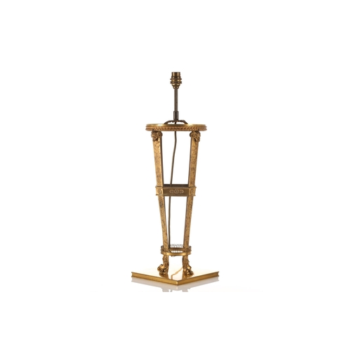 320 - A French Empire design gilt bronze table lamp of open classical form, 20th century. With rams head b... 