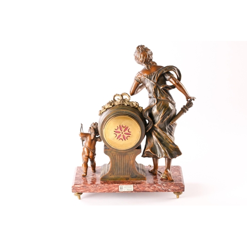 330 - A French 8-day figural mantle clock, early 20th, century, depicting the disarming of Cupid after L &... 