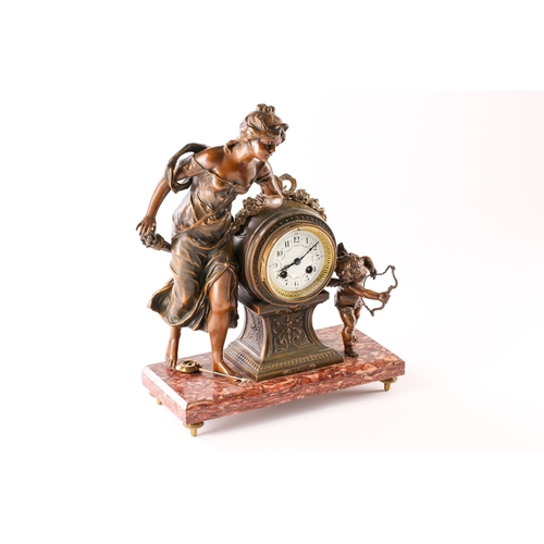 330 - A French 8-day figural mantle clock, early 20th, century, depicting the disarming of Cupid after L &... 