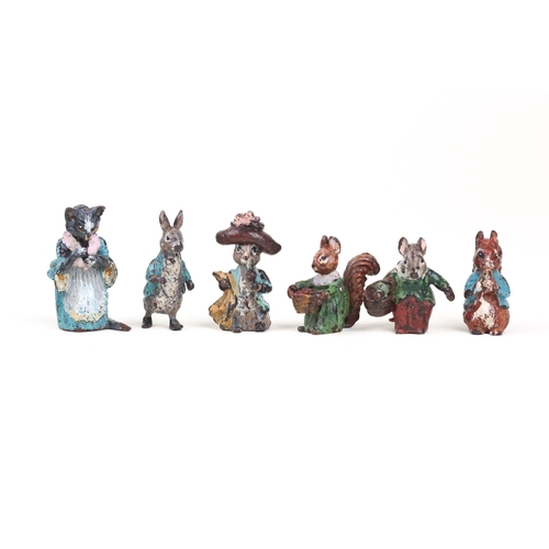 335 - Franz Bergman: a rare set of six miniature Austrian cold painted bronze figures, each a Beatrix Pott... 