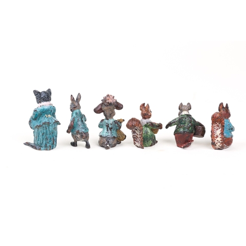 335 - Franz Bergman: a rare set of six miniature Austrian cold painted bronze figures, each a Beatrix Pott... 