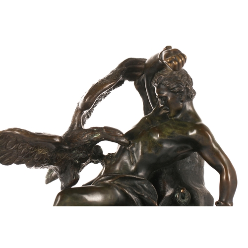 343 - After Ferdinando de Luca, a patinated bronze study on a green marble base, depicting Prometheus boun... 