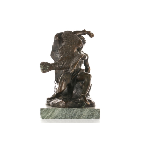 343 - After Ferdinando de Luca, a patinated bronze study on a green marble base, depicting Prometheus boun... 